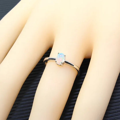 100% Natural Opal Ring for Engagement 4 Mm * 6 Mm Brilliant Opal Silver Ring Real 925 Sterling Silver Opal Ring Romantic Gift