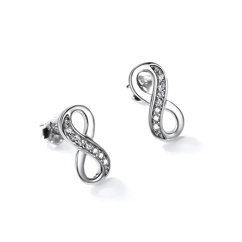 925 Sterling Silver Cubic Zirconia Infinity Symbol Stud Earrings for Women Girls