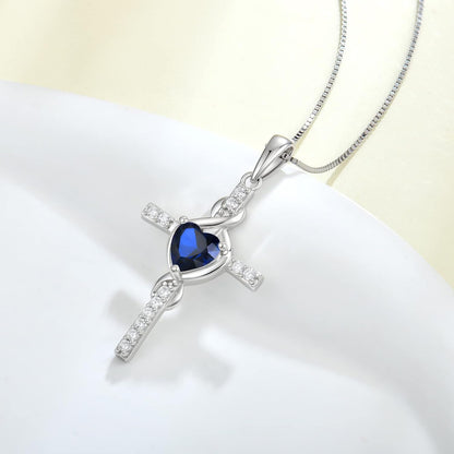 Cross Infinity Necklace 925 Sterling Silver Heart Birthstone Pendant Jewelry Christian Gift for Women Her