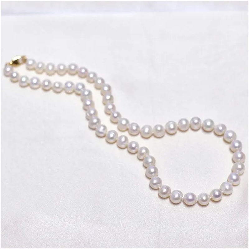 Genuine 8-9MM Nearly round Natural Freshwater Pearl Necklace for Women Birthday Gifts Fine Jewelry