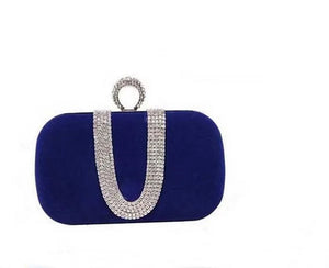 New 2014 Fashion Female Diamond U Shape Diamond Ring Velvet Evening Bag Luxury Finger Clutch Purse Wedding Party Bag With Chain
