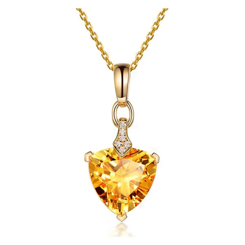 Romantic 18k Golden Plated Copper Setting Heart Shape Citrine  Jewelry Set Love Shape Pendant Necklace Heart Micro Inlaid Cubic Zirconia Stud Earrings Butterfly Open-End Ring Flower Bracelets for Women Gifts