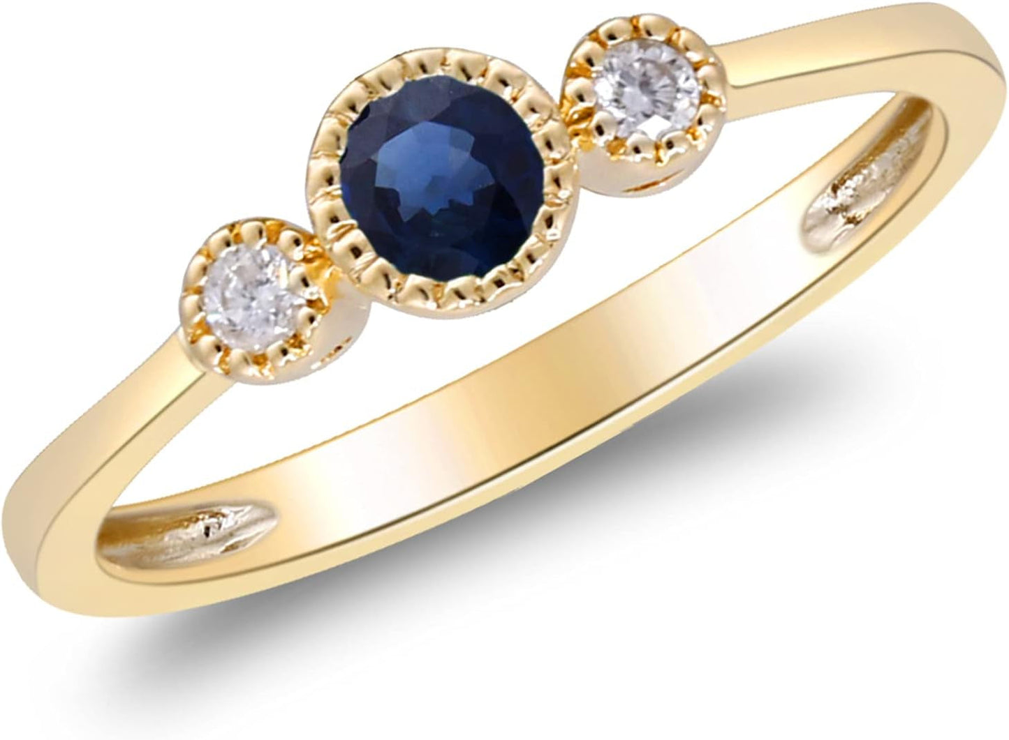 10K Yellow Gold Genuine Blue Sapphire Ring with Diamonds for Women,Ethically, Metal Gemstone Diamond, Sapphire
