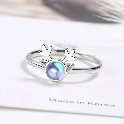 Korean Antler Ring 925 Sterling Silver Artificial Moonstone Rings For Women all with you Ring Adjustable Size