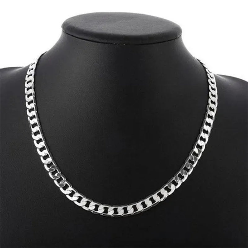925 Sterling Silver Jewelry Set Flat Sideways Necklace Bracelet Chain for Men and Women-Fashion Wedding Engagement Jewelry-Genuine Sterling Silver