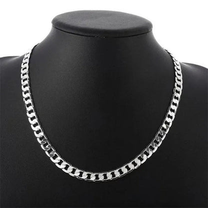 925 Sterling Silver Jewelry Set Flat Sideways Necklace Bracelet Chain for Men and Women-Fashion Wedding Engagement Jewelry-Genuine Sterling Silver
