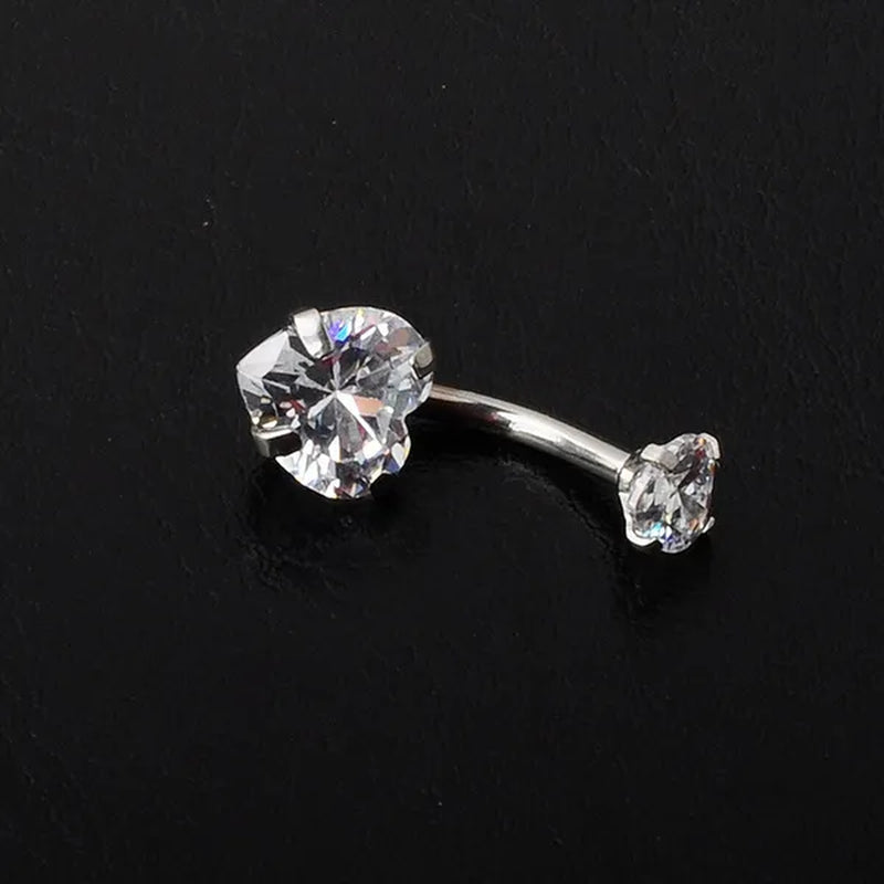 Trendy 925 Sterling Silver Heart Diamond Drop Belly Button Rings Women Belly Body Piercing Button Navel Ring Jewerly