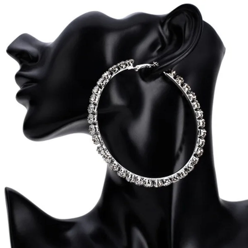 Trendy Big Circle Gold Silver Hoop Earrings Women's Fashion Rhinestone Diamond Round Earrings Party Jewelry