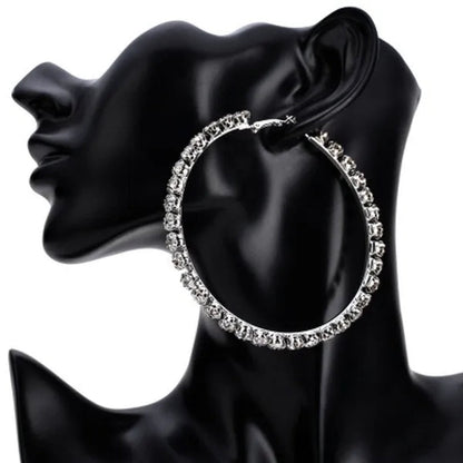 Trendy Big Circle Gold Silver Hoop Earrings Women's Fashion Rhinestone Diamond Round Earrings Party Jewelry
