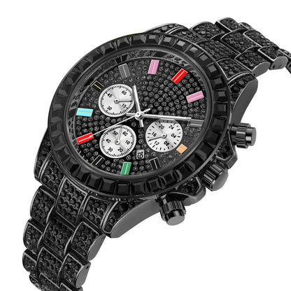 Men Watch Luxury Brand Mens Gold Men Watch Quartz Clock Chronograph Colorful Diamond Steel Iced Out Watch Reloj Hombre