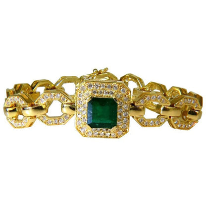 6.25CT NATURAL EMERALD DIAMOND BRACELET 18KT GREEK LINKED DECO