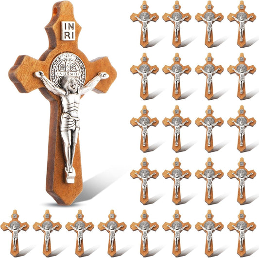 Handmade Wooden Christian Jesus Cross Pendants Catholic Crosses Religious Crucifix Charms Pendants for DIY Rosary Necklace Jewelry Charms Making Craft for Church Easter Christian Gift