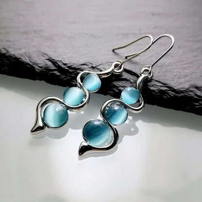 Blue Moonstone Dangle Earrings Sapphire Drop Earrings Fashion Jewelry Sapphire Inlay Zircon Earrings for Women Anniversary Gift Engagement Party Hoop Earrings  Earrings