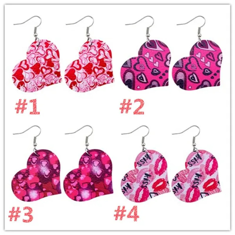 Europe and America 2021 New Valentine'S Day Leather Heart-Shaped Love Red Lips Double-Sided Printing PU Earrings