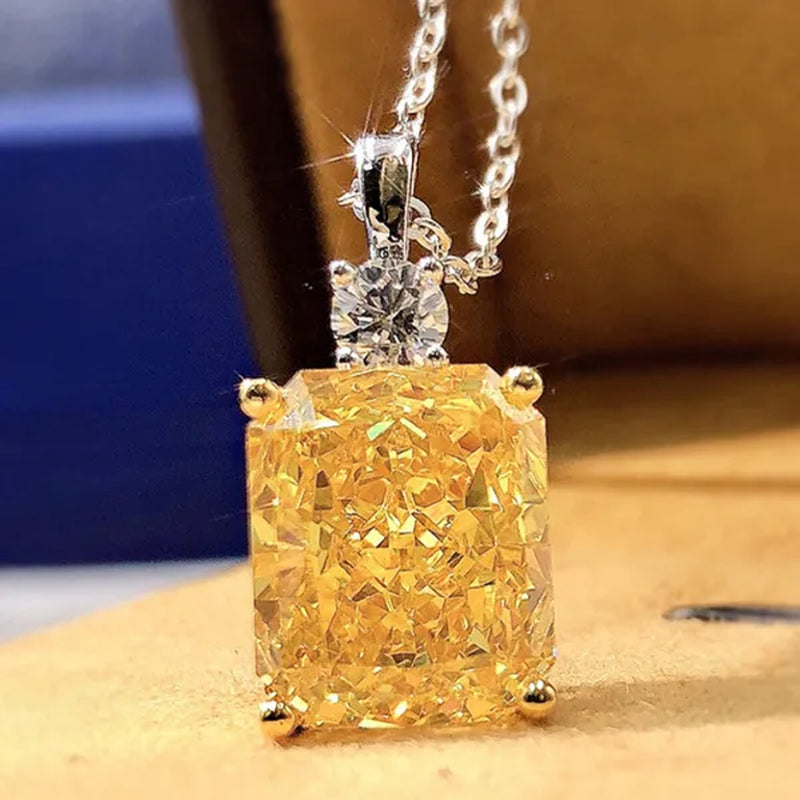 Trendy Silver Plated Square Cut Citrine Gemstone Pendant Necklace for Women Daily Casual Party Jewelry
