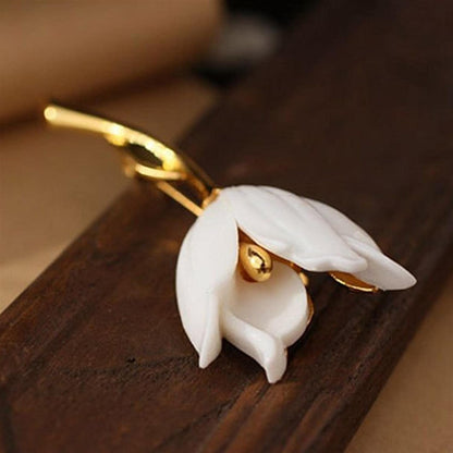 Travet White Gold Tulip Flower Brooch Pin Large Tulip Lapel Pin for Sweater Coat