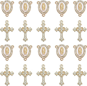 20 Piece Set Rhinestone Cross Connectors and Pendants for Jewelry Making (Gold)