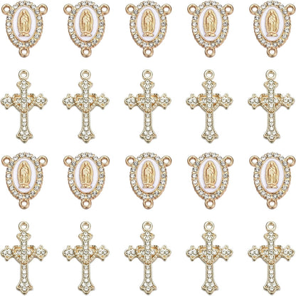 20 Piece Set Rhinestone Cross Connectors and Pendants for Jewelry Making (Gold)