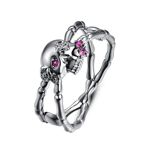 Lingmei Black Skull Wedding Cocktail Ring Size 6-10