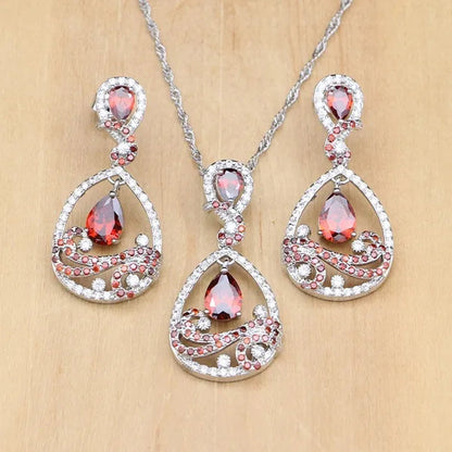 925 Silver Jewelry Sets Black Sapphire White Topaz Decoration For Women Party Earrings/Pendant Necklace Set