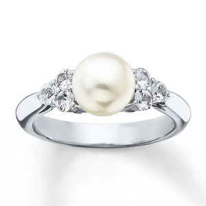 Elegant Pearl Diamond White Sapphire Women Jewelry 925 Sterling Silver Ring Engagement Wedding Jewelry Size 6 7 8 9 10