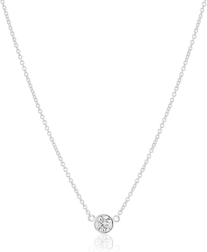 14K Gold Bezel Set Solitaire Adjustable Pendant Necklace, 16" + 2" Extender