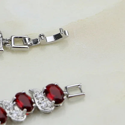 Red Ruby White Topaz 925 Sterling Silver Jewelry Charm Bracelet Christmas Gifts for Women