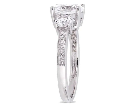 3.00 Carat (Ctw) Lab-Created White Sapphire Ring in 10K White Gold with Diamonds