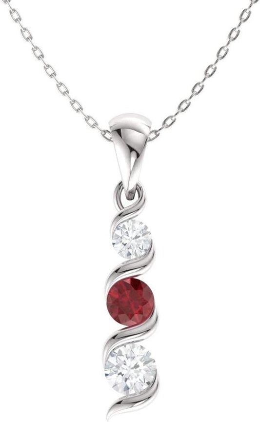 Natural and Certified Gemstone and Diamond Three Stone Petite Necklace in 14K Solid Gold | 0.18 Carat Pendant with Chain