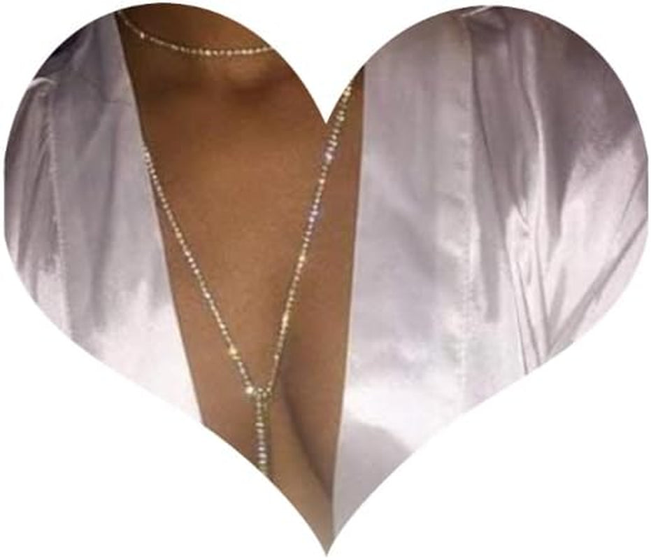 Muti Row Boho Tennis Chain Rhinestones Choker Long Chain Necklace for Women and Girls Jewelry