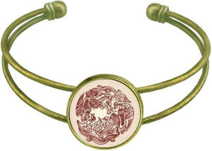 Two Chinese Phoenix Animal Circle Portrait Bracelet Bangle Retro Open Cuff Jewelry