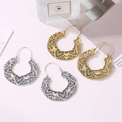 Vintage Fashion Ladies Boho 925 Silver Petal Heart Metal Totem Earrings Earrings Large Hoop Earrings Charm Bridal Wedding Engagement Earrings Anniversary Birthday Party Gift Jewelry 1 Pair