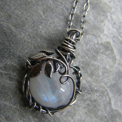 Vintage Opal Necklace Silver Plated Leaf Moonstone Necklace Wedding Engagement Anniversary Party Jewelry Gift