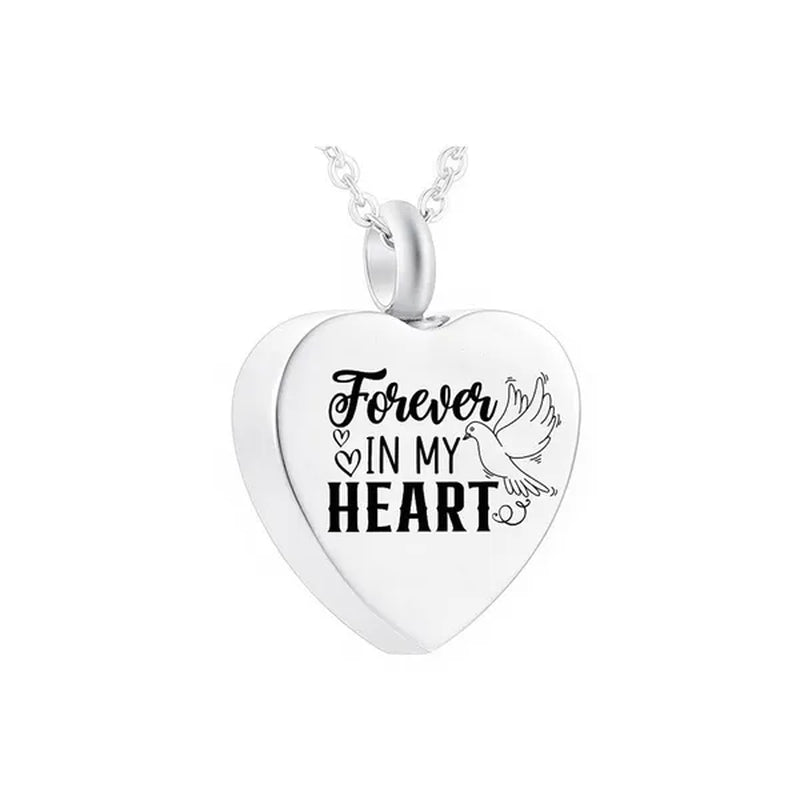 Heart Dove Pendant Necklace Cremation Jewelry Urn Stainless Steel Ashes Jar Keepsake-Forever in My Heart