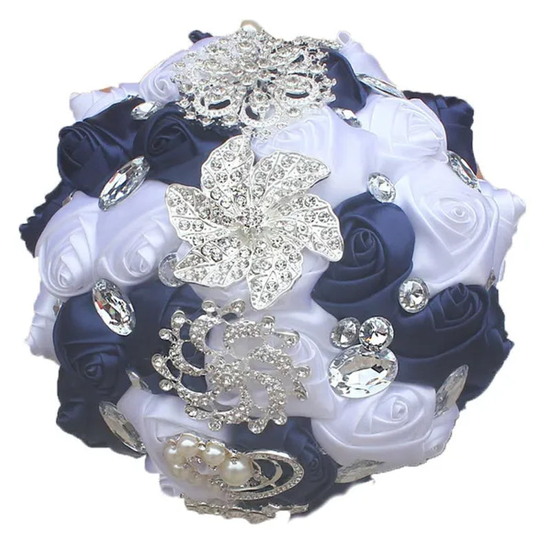 18CM Simulation Silk Rose Wedding Flowers Bouquet Diamond Brooch Bridal Bouquet Creative DIY Bridesmaid Holding Flowers Wedding Party Valentine's Day Gift