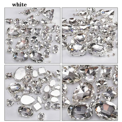 50PCS Mix Size Gold Champagne Glass Rhinestones for Clothing Loose Flatback Dress Stones Decorative Crystal Sew on Rhinestones