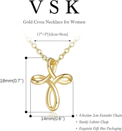 Cross Necklace for Women 14K Gold Cross Necklaces for Women Gold Crosses Chain Necklaces for Womens Distinctive Twisted Design Crosses Chain Pendant Necklace for Womens