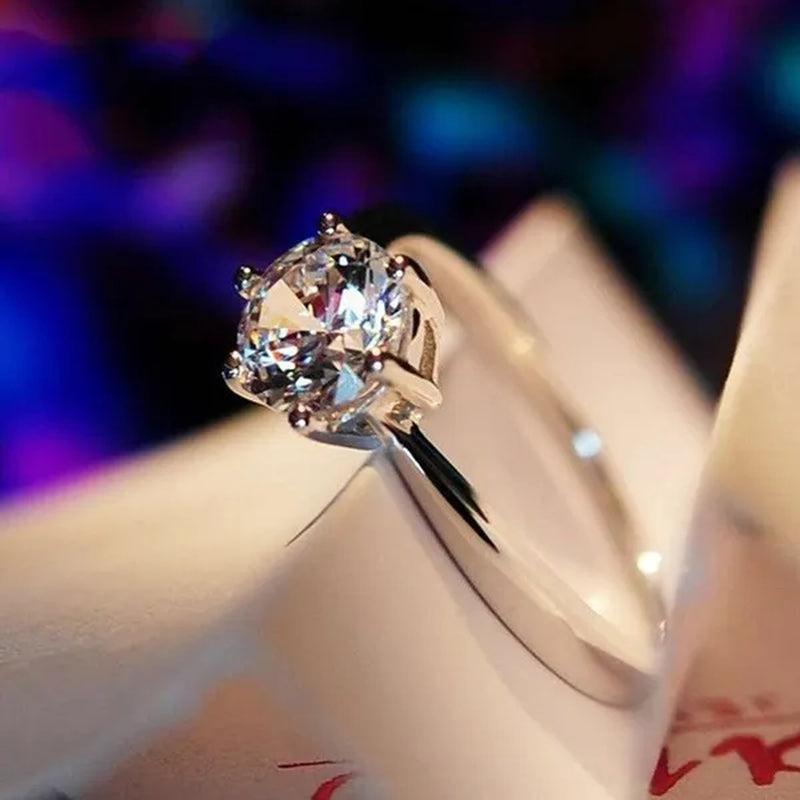 Princess Six Claw Ring Dainty Jewelry round White AAA CZ Diamond Earrings Ear Studs Wedding Gifts