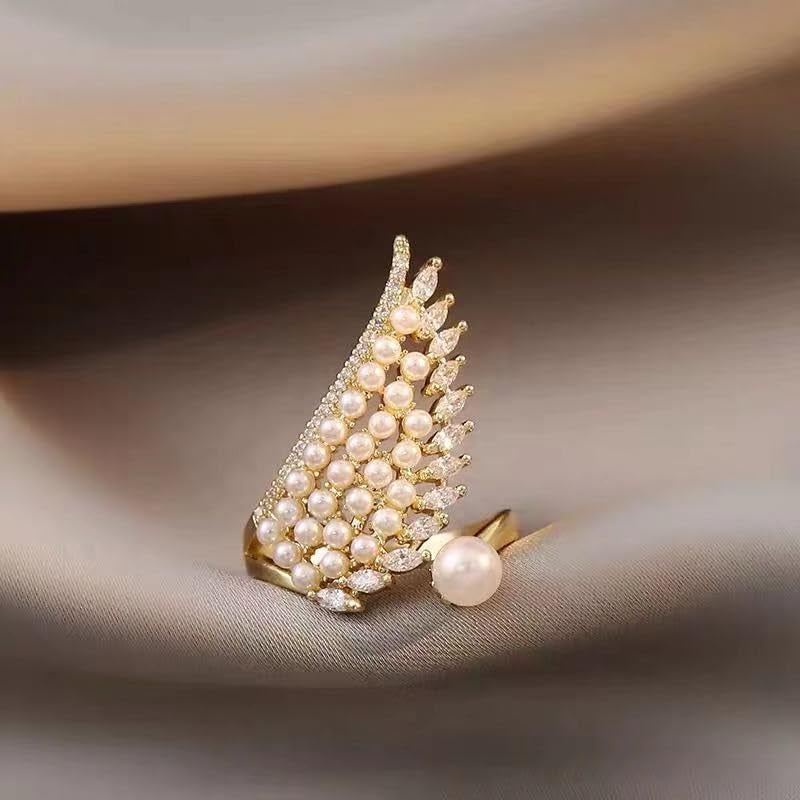 Vintage Pearl Ring Stacking Promise Pearl Rings Adjustable Open Finger Ring Trendy Personality Statement Jewelry for Women