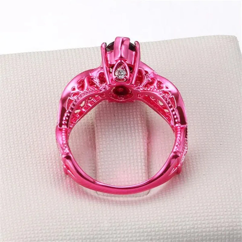 Europe and The United States Micro-inlay Zircon Jewelry Unique Pink Gold Black Nano Horse Eye Stone Prom Ring 2017 New