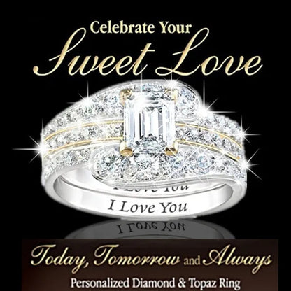 3 pieces/set Super Pretty Women's Fashion Crystal Ring Set Anniversary Gift Engagement Bride Wedding Ring Jewelry Set Size 5-11