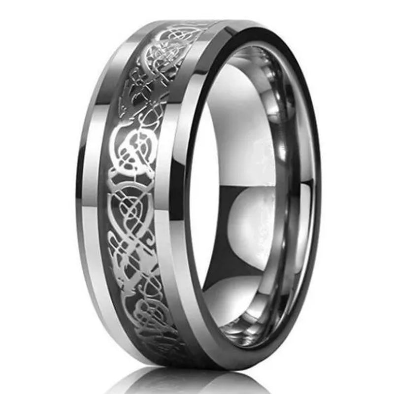 8mm Blue Black Dragon Pattern Beveled Edges Celtic Rings Tungsten Carbide Ring Jewelry Wedding Band For Men Women 6-13