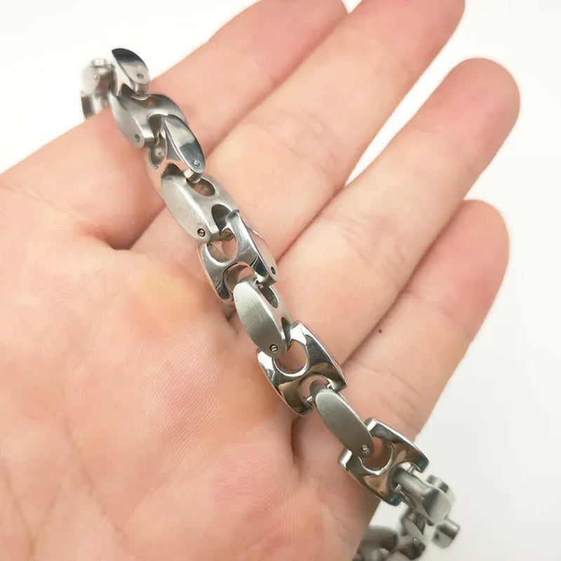 Men's Bangle 316L Stainless Steel  Silver Solid  large Chunky Curb Cuban Link Chain Bracelet Gifts for Men Boys 9mm 8.5 inch Heavy