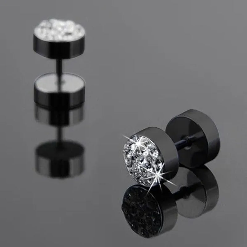 1Pair Unisex Men'S Barbell Punk Stainless Steel Crystal Punk Ear Studs Earrings