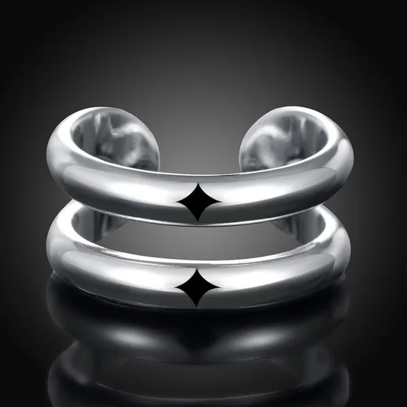 925 Sterling Silver Thumb Finger Ring Opening Double Lines with Vintage Fashion Silver Engagement Rings for Women Men