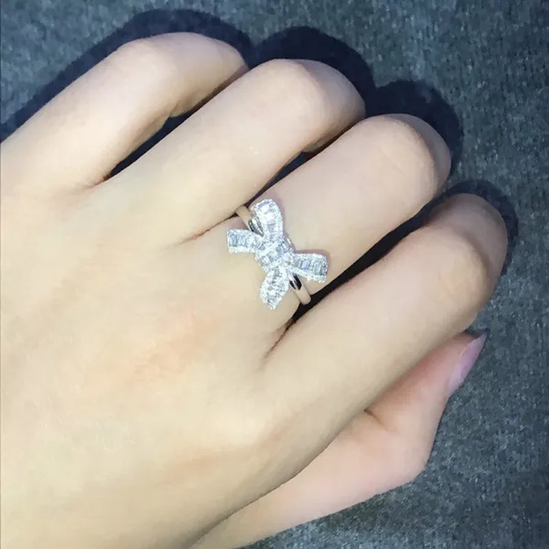 New Luxury Temperament Women Accessories Bow Ring  Romantic Wedding Birthstone Ring Anniversary Gift Princess Engagement Diamond Ring Jewelry