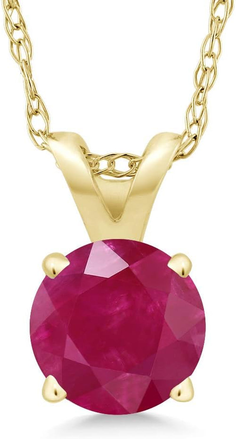 14K Yellow Gold round 5MM Gemstone Birthstone Solitaire Pendant Necklace | Gold Necklace for Women | with 18 Inch Gold Chain
