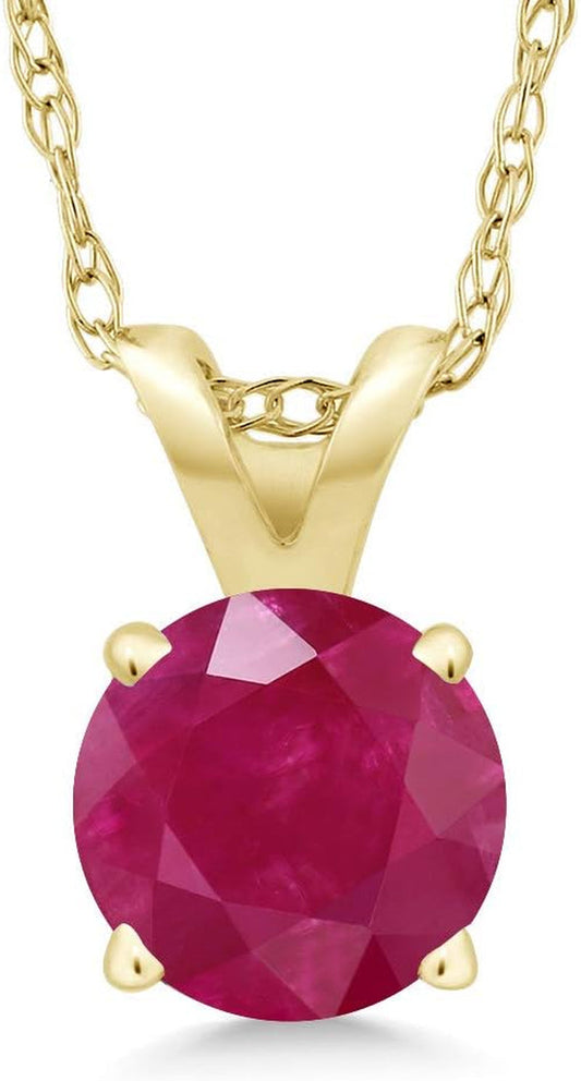 14K Yellow Gold round 5MM Gemstone Birthstone Solitaire Pendant Necklace | Gold Necklace for Women | with 18 Inch Gold Chain