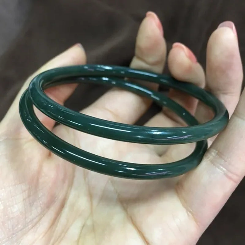 1pc Natural Chinese Hetian Jade Hand Carved Round Bar Bracelet Fashion Boutique Jewelry Female Sapphire Bracelet Popular Gift