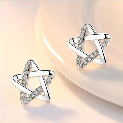 Mini Five-Pointed Star Stud Earrings for Women Silver Crystal Diamond Earrings for Gifts Fine Jewelry Brincos